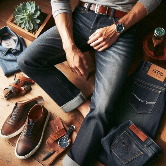 IZOD Jeans Men's 40x32 Blue Denim Classic Fit Waist Dark Wash Vintage Straight - Picture 15 of 15